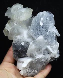1.67lb White Schistose Calcite Cluster Crystal Based on Cube Fluorite Matrix