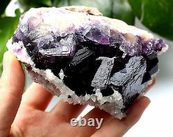 1.6lb NATURAL Purple FLUORITE with Calcite Crystal Cluster Mineral Specimen