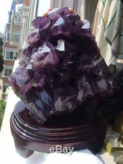 10.25 kg Natural Amethyst Quartz Crystal Cluster Rock Specimen + wooden stand