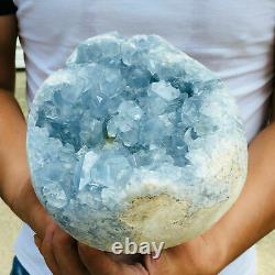 10.5 LB Natural Celestite Geode Quartz Crystal Cluster Blue Spar Hole-Madagascar