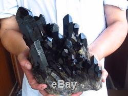 10.7lb RareNatural Beautiful Black QUARTZ Crystal Cluster Tibetan Specimen 4868g