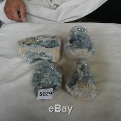 12.44LB 4Pcs Natural Baby Blue Celestite Quartz Crystal Geode Cluster Brazil