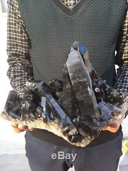 12.6lb 7.8 Natural Beautiful Black Quartz Crystal Cluster Tibetan Specimen BK2