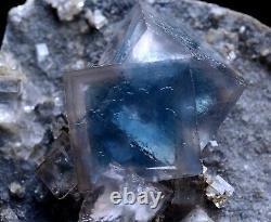 124g New Find Transparent Blue Cube Fluorite Crystal Cluster Mineral Specimen
