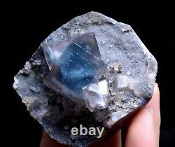 124g New Find Transparent Blue Cube Fluorite Crystal Cluster Mineral Specimen