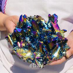 1320G Color Flame Aura Electroplate Quartz Crystal Cluster Specimen Healing