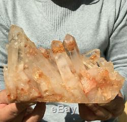 1320g Large Natural Clear Pink Quartz Crystal Cluster Rough Healing Specimen