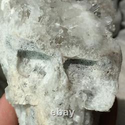 1377g Large Natural White Quartz Crystal Cluster Carving Skull Reiki Specimen