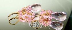 14k Gold GF Pink Topaz Pink Quartz Gemstone Briolette Earrings
