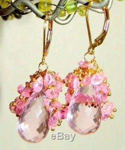 14k Gold GF Pink Topaz Pink Quartz Gemstone Briolette Earrings