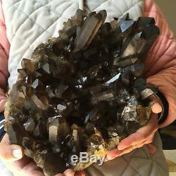 15.8lb Huge Natural Black Smoky Quartz Crystal Cluster Rough Healing Specimen