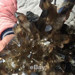 16.3lb Huge Natural Clear Smoky Quartz Crystal Cluster Rough Healing Specimen