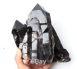 17.6LB Natural Rare Beautiful Black QUARTZ Crystal Cluster Mineral Specimen