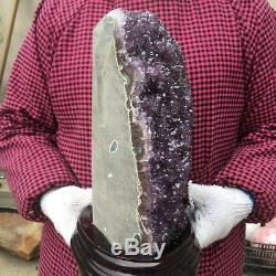 17.9LB Natural Amethyst geode quartz cluster crystal specimen healing+standUN188
