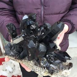 17lb 7 Natural Beautiful Large Black Quartz Crystal Cluster Specimen Heal FC39