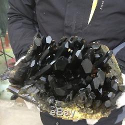 18.0lb 6.5 Natural Beautiful Black Quartz Crystal Cluster Tibetan Specimen EK28