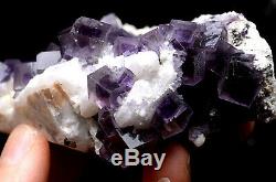 198g NATURAL Purple Cubic FLUORITE Quartz Crystal Cluster Mineral Specimen