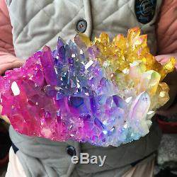 2.0lb Large Clear Colorful Aura Quartz Titanium Crystal Cluster Healing Specimen