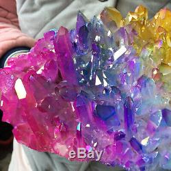 2.0lb Large Clear Colorful Aura Quartz Titanium Crystal Cluster Healing Specimen