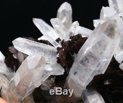 2.4LB White Crystal Cluster & Flower Shape Specularite Mineral Specimen/China