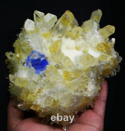2.9 lb New Find Yellow Blue Phantom Quartz Crystal Cluster Mineral Specimen