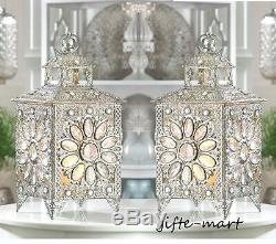 2 silver jewel gem crystal flower bling clusters Moroccan Lantern Candle holder