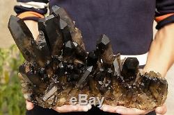 20.17lb AAA Rare Natural beautiful Black QUARTZ Crystal Cluster Tibetan Specimen