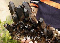 20.17lb AAA Rare Natural beautiful Black QUARTZ Crystal Cluster Tibetan Specimen