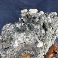 20.4LB Natural green fluorite Cluster quartz Crystal specimen+Stand YZ1167-ff-1