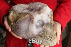 20.9LB Rare Natural Amethyst Quartz Crystal Cluster Skull Carved, Crystal Geode