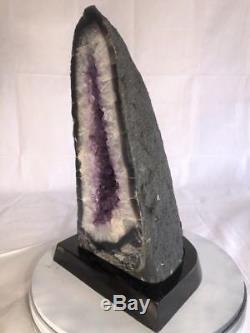 20 AMETHYST CATHEDRAL GEODE CRYSTAL QUARTZ NATURAL CLUSTER With WOOD BASE