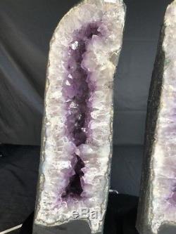 21 PAIR AMETHYST CATHEDRAL GEODE CRYSTAL QUARTZ CLUSTER SPECIMEN With BASE