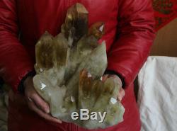 22.6LB Huge Natural Smokey Citrine Quartz Crystal Cluster Points Original Stone