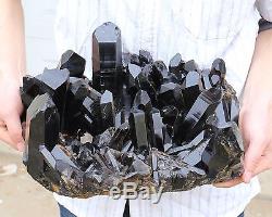 26.97lb Natural Rare Beautiful Black QUARTZ Crystal Cluster Mineral Specimen