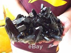 2828g RareNatural Beautiful Black QUARTZ Crystal Cluster Tibetan Specimen 2#