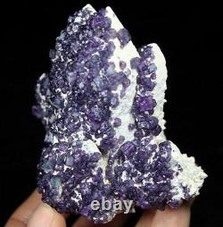 290g Cubic Purple Fluorite on Quartz cluster Mineral Specimen China CM640518