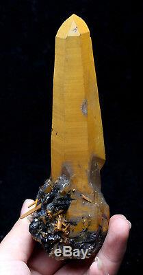 294.2g Natural Yellow Crystal Cluster &Flower Shape Specularite Mineral Specimen