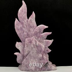 2LB Natural quartz crystal cluster mineral specimen. Lepidolite. Carved. Gumiho