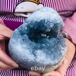 3.36LB Natural Blue Celestite Crystal Geode cluster Cave Mineral Specimen decor