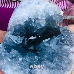 3.36LB Natural Blue Celestite Crystal Geode cluster Cave Mineral Specimen decor