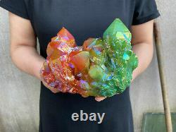 3.4LB titanium rainbow aura quartz cluster point healing crystal specimen reiki