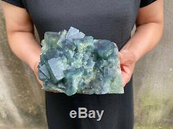 3.7LBS Natural Fluorite Cubes Quartz Crystal Cluster Mineral Specimen Healing B1