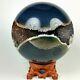 3.83 Polished Agate Sphere With Crystal Cluster Center Withwood Stand Brazil A284