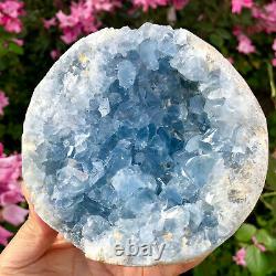 3.99LB Natural celestite geode quartz cluster crystal specimen healing JC2