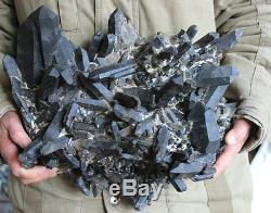 34.4LB Huge Natural Dark Smokey Black Quartz Crystal Cluster Points Original