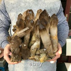 34.8LB Natural smokey quartz cluster crystal specimen healing