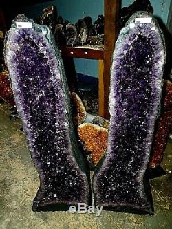 34 Inch Brazilian Amethyst Crystal Cathedral Cluster Geode Pair Museum Gd