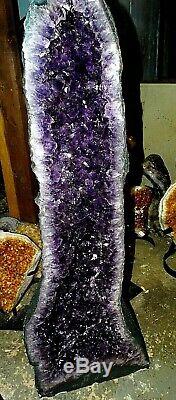 34 Inch Brazilian Amethyst Crystal Cathedral Cluster Geode Pair Museum Gd