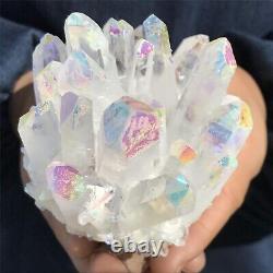 350g Titanium Coating Rainbow cluster quartz crystal mineral specimen gem XC1534