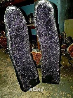 38.5 Inch Brazilian Amethyst Crystal Cathedral Cluster Geode Pair Beautiful